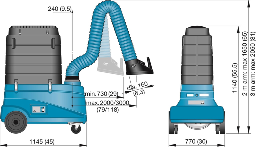 RUBBER SMOKE EXTRACTOR MOBILE CART 230V